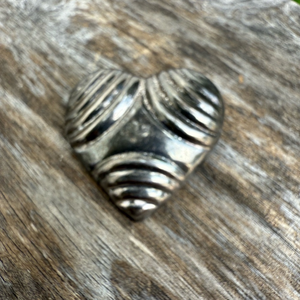 Vtg Mexico 925 Sterling Silver Puffy Heart Love Pendant Brooch - Picture 2 of 7